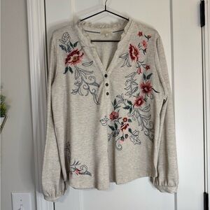Kate & Sam Oatmeal Embroidered Pullover Top